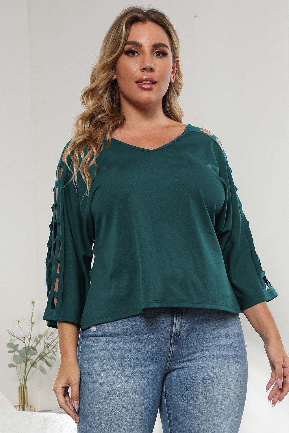 3/4 Sleeve Cutout Detail Top-Angel Casuals