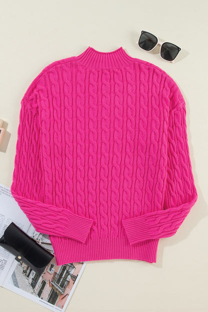 Cable-Knit Mock Neck Long Sleeve Sweater-Angel Casuals