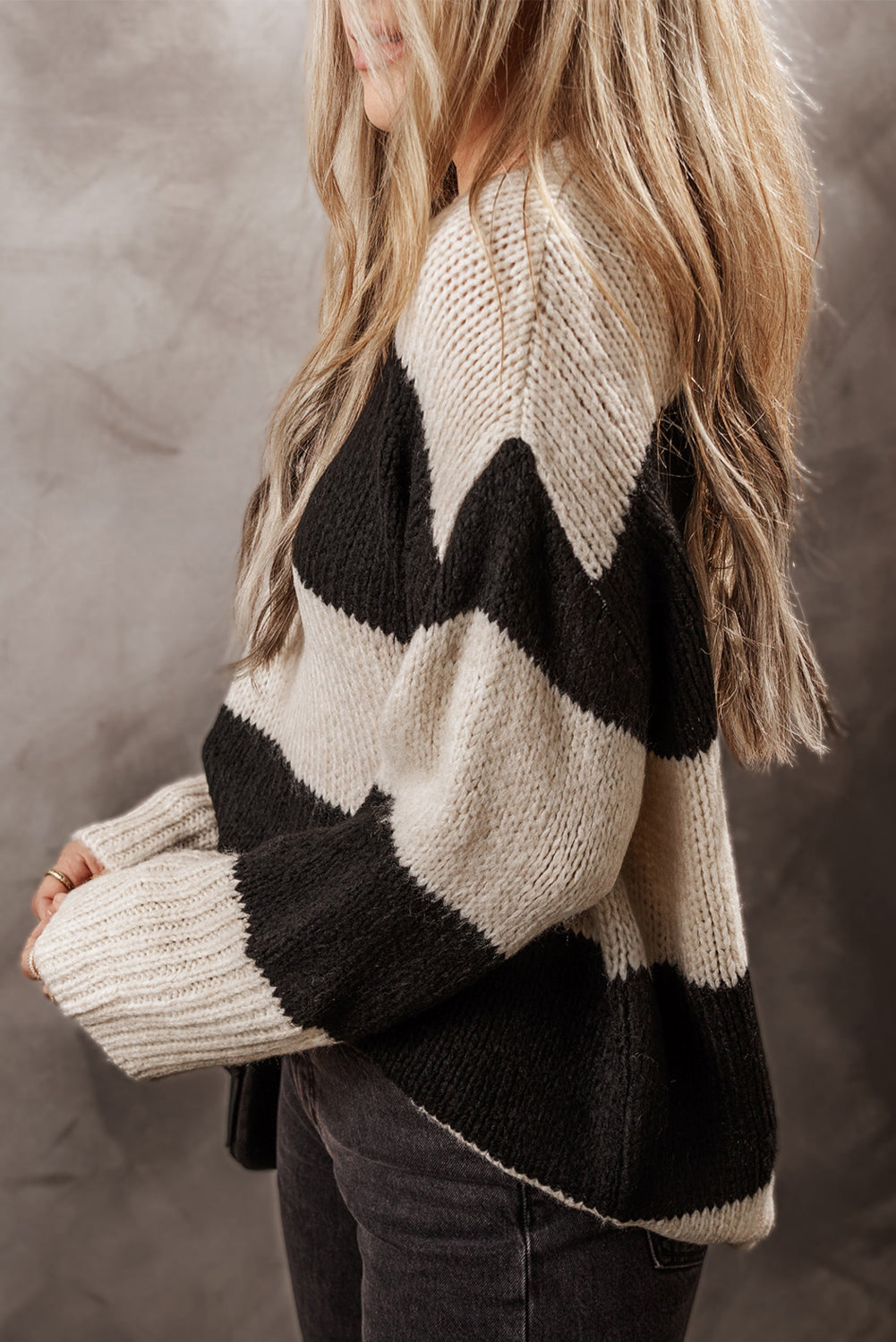 Color Block Round Neck Sweater-Angel Casuals
