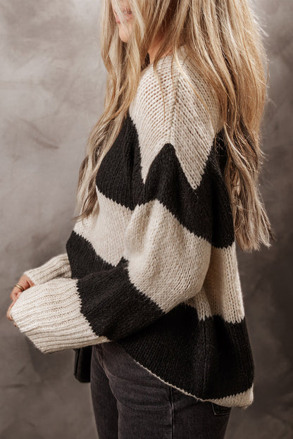 Color Block Round Neck Sweater-Angel Casuals