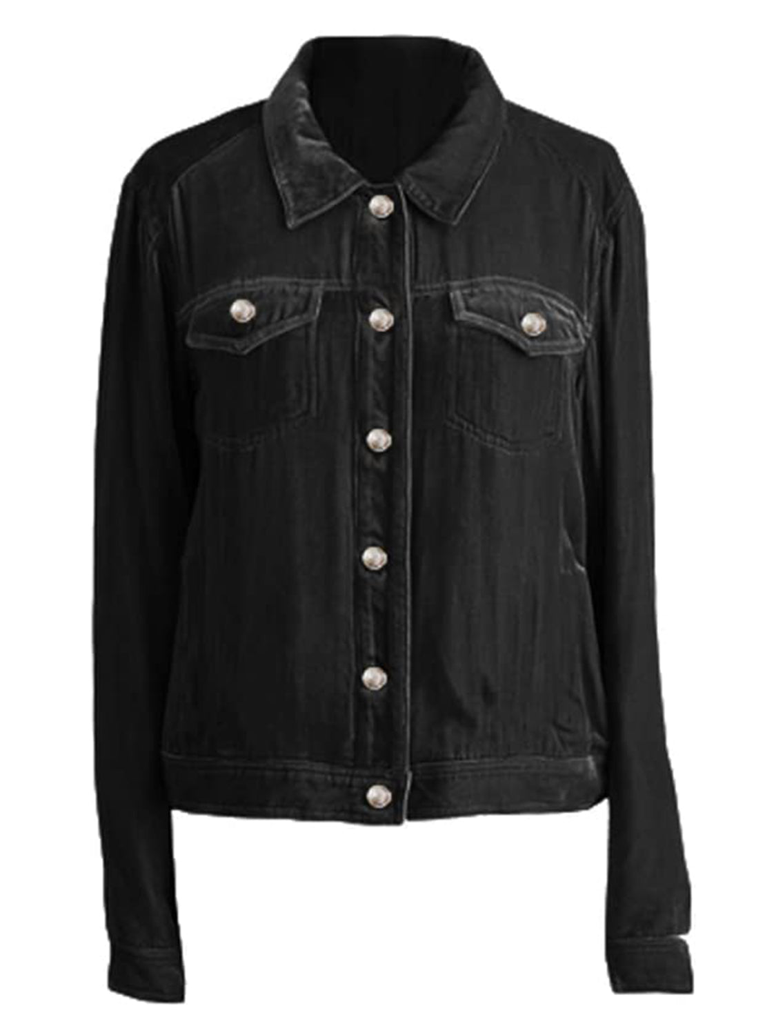 Button Up Long Sleeve Jacket with Chest Pockets-Angel Casuals