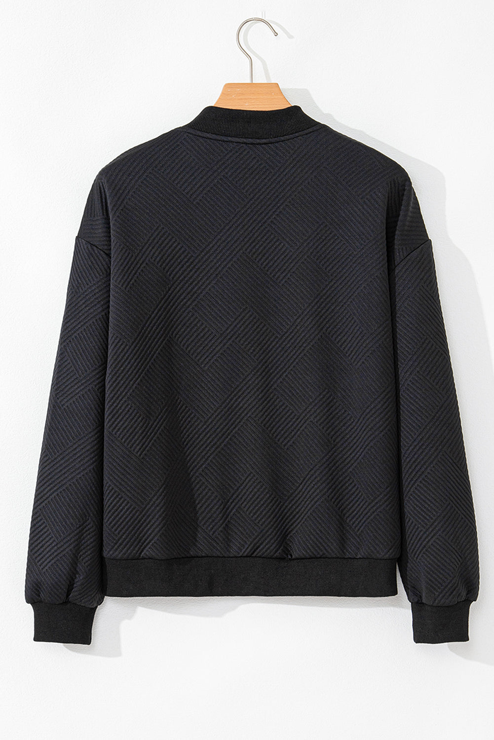 Texture Zip Up Baseball Collar Long Sleeve Jacket-Angel Casuals