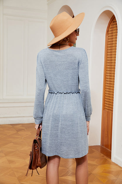 Square Neck Long Sleeve Dress-Angel Casuals