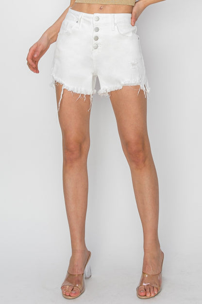 RISEN Button Fly Frayed Hem Denim Shorts-Angel Casuals