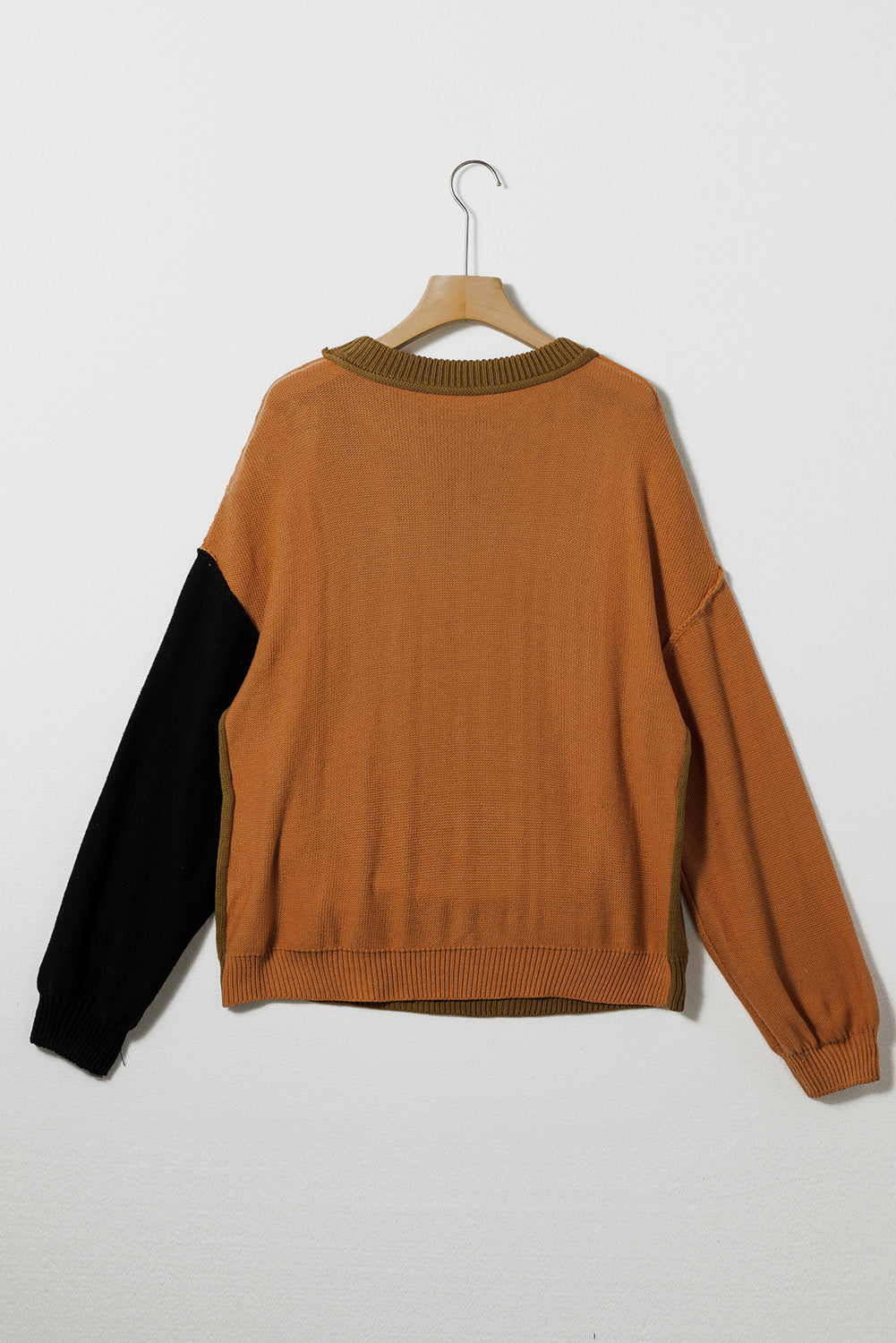 Contrast Round Neck Dropped Shoulder Sweater-Angel Casuals