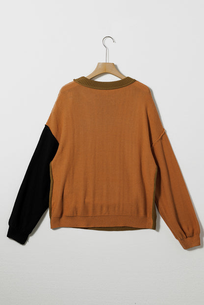 Contrast Round Neck Dropped Shoulder Sweater-Angel Casuals