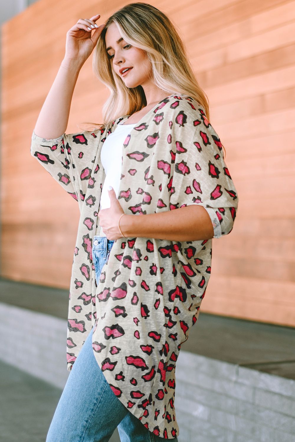 Printed Open Front Half Sleeve Cardigan-Angel Casuals