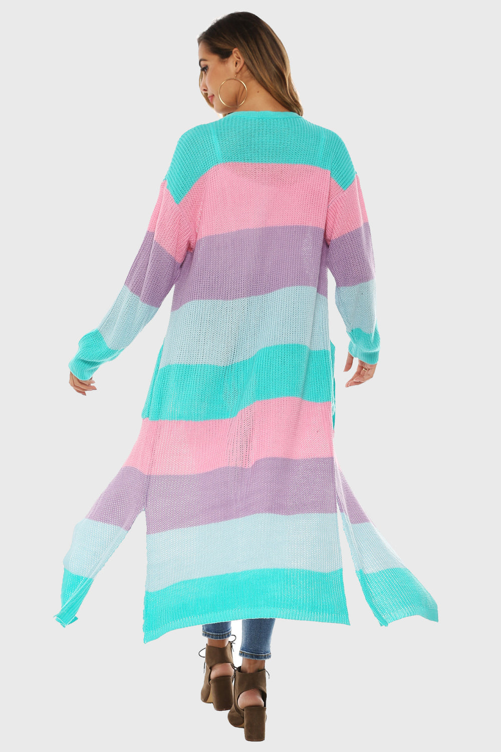 Color Block Long Sleeve Pocketed Cardigan-Angel Casuals