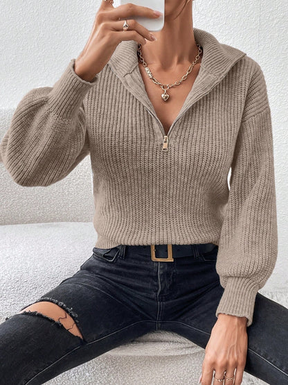 Honey Half Zip Dropped Shoulder Sweater-Angel Casuals