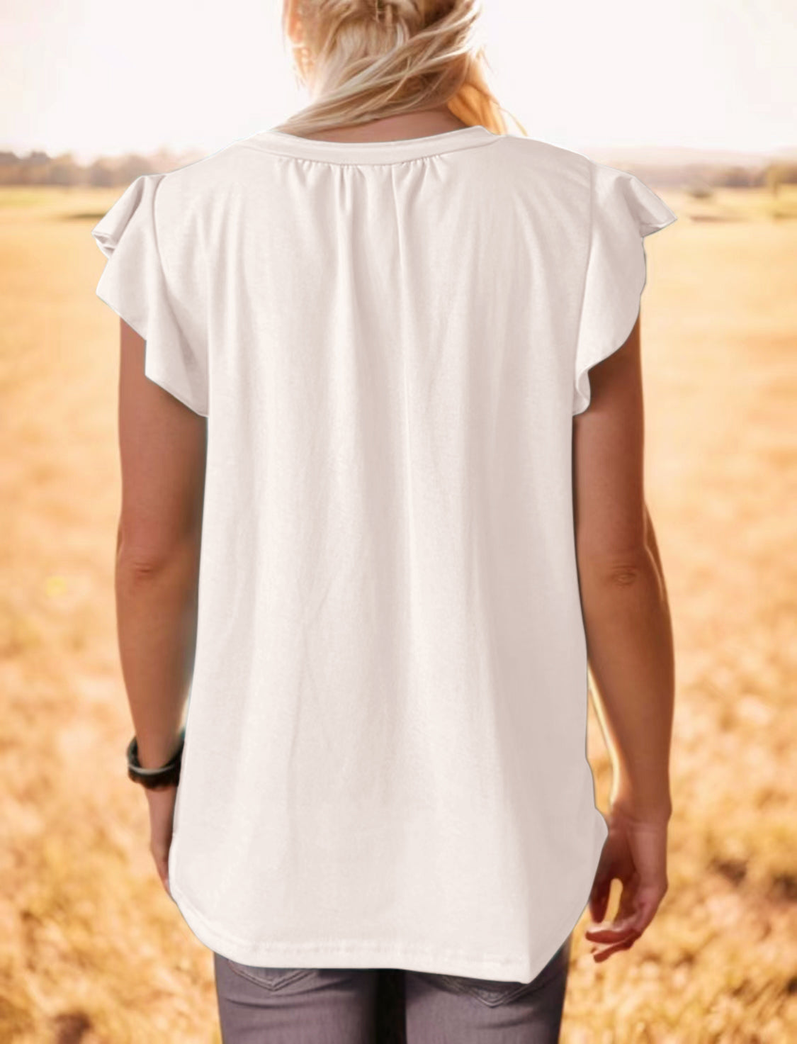 Ruffled Notched Cap Sleeve Tank-Angel Casuals