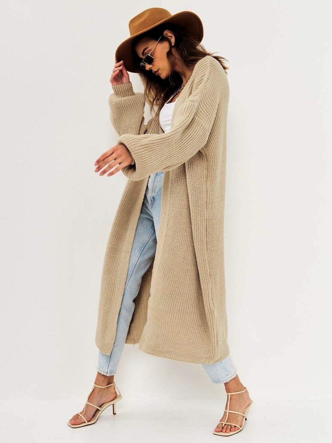 Open Front Long Sleeve Longline Cardigan-Angel Casuals