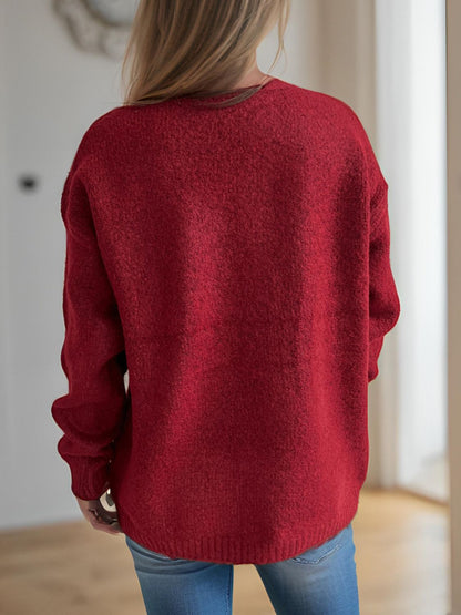 Cherry Round Neck Long Sleeve Sweater-Angel Casuals