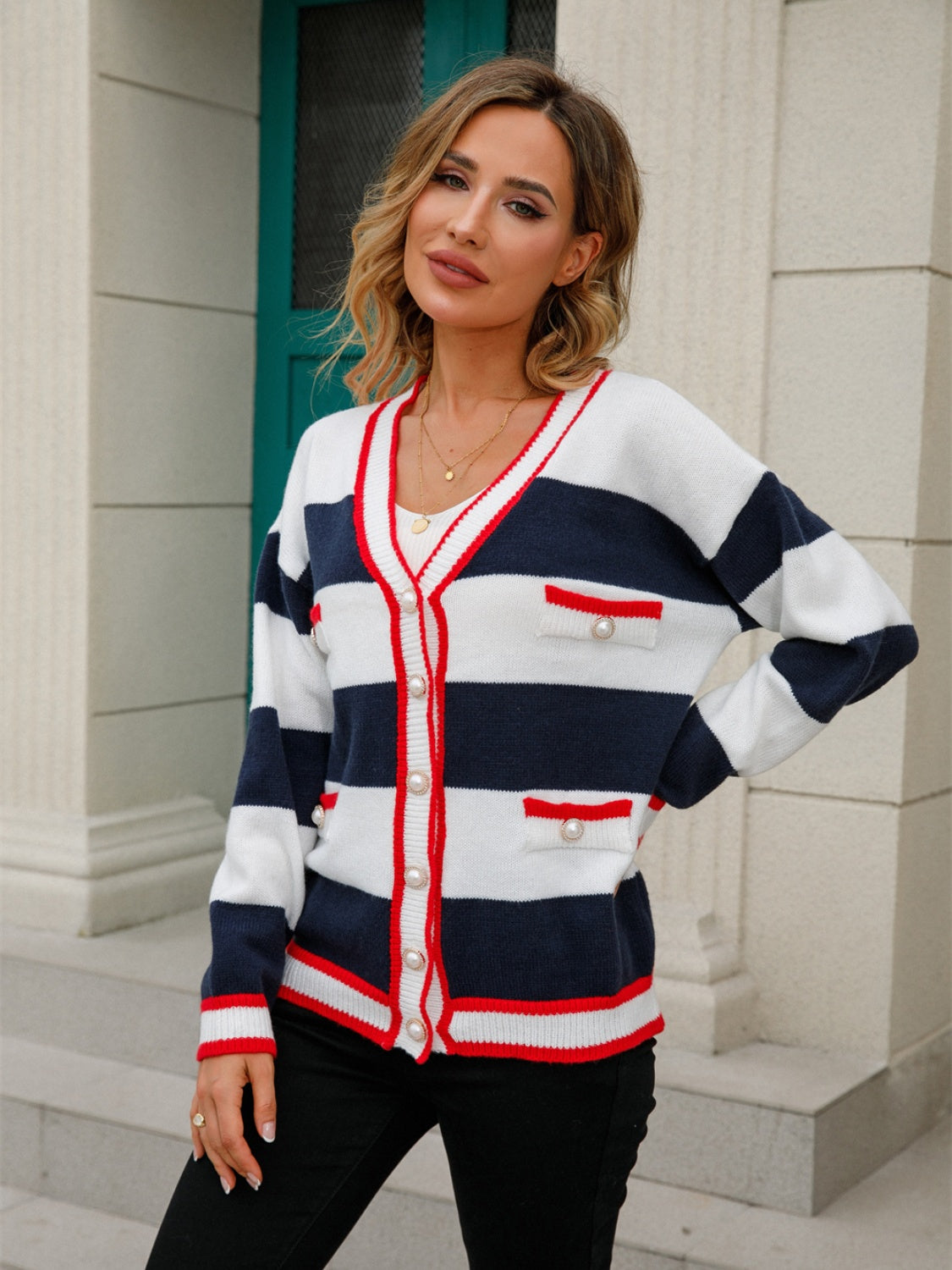Angel Wings Striped Button Down Cardigan-Angel Casuals