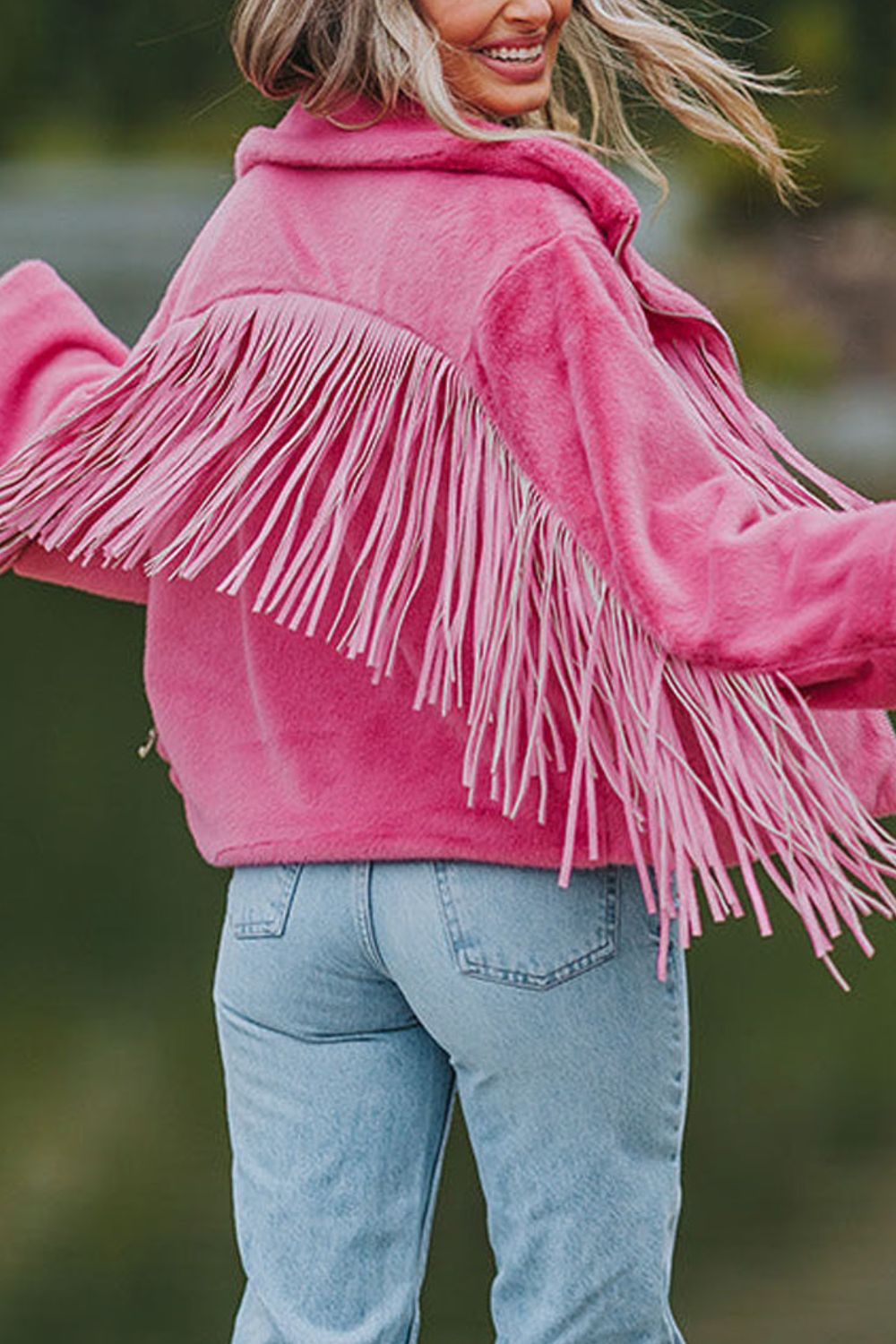 Fringed Zip Up Fleece Jacket-Angel Casuals