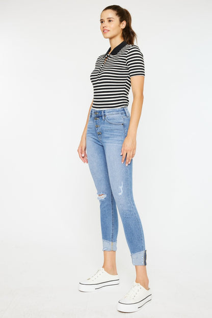 Kancan Distressed Cat's Whiskers Button Fly Jeans-Angel Casuals