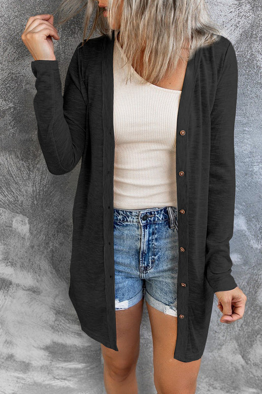 Double Take Button Down Long Sleeve Longline Cardigan-Angel Casuals