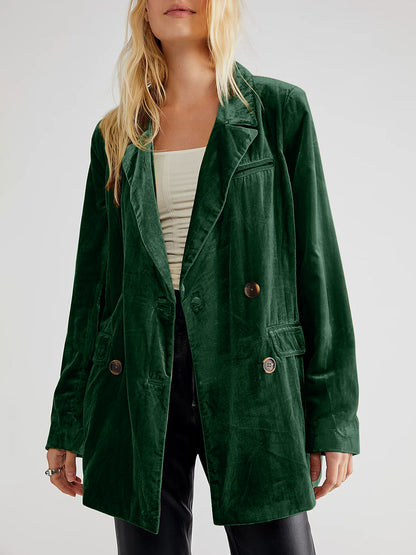 Lapel Collar Long Sleeve Blazer with Pockets-Angel Casuals