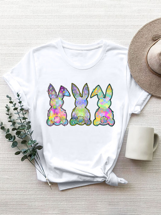 Rabbit Round Neck Short Sleeve T-Shirt-Angel Casuals