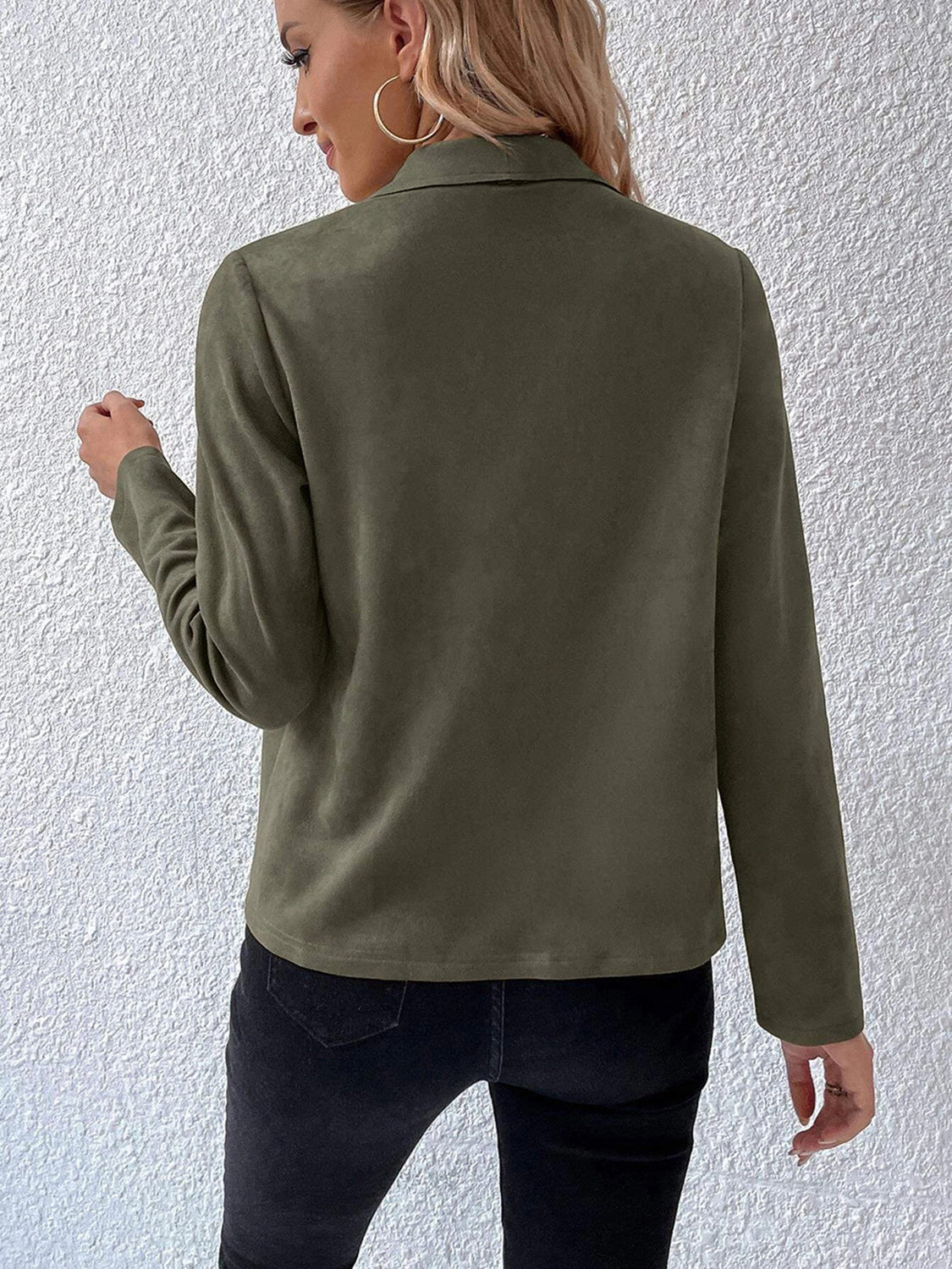 Collared Neck Long Sleeve Jacket-Angel Casuals