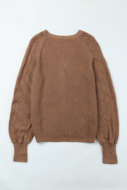 Openwork V-Neck Button Up Cardigan-Angel Casuals