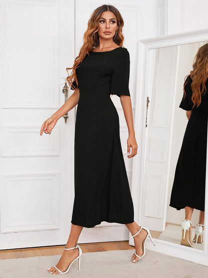 Round Neck Cutout Half Sleeve Dress-Angel Casuals