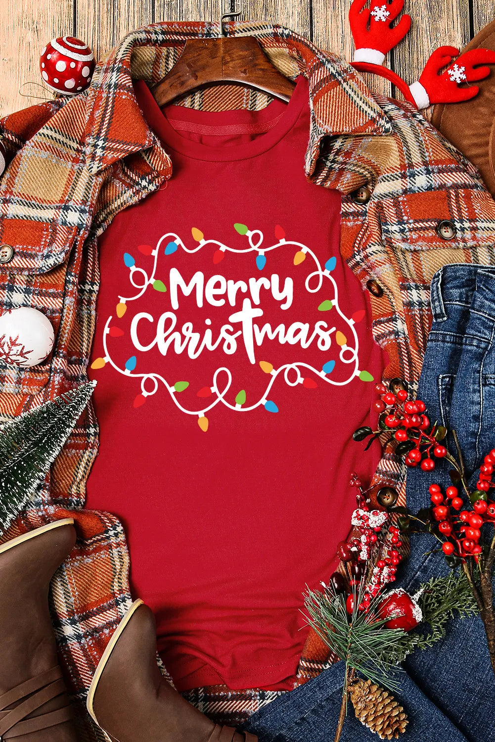 MERRY CHRISTMAS Round Neck Short Sleeve T-Shirt-Angel Casuals
