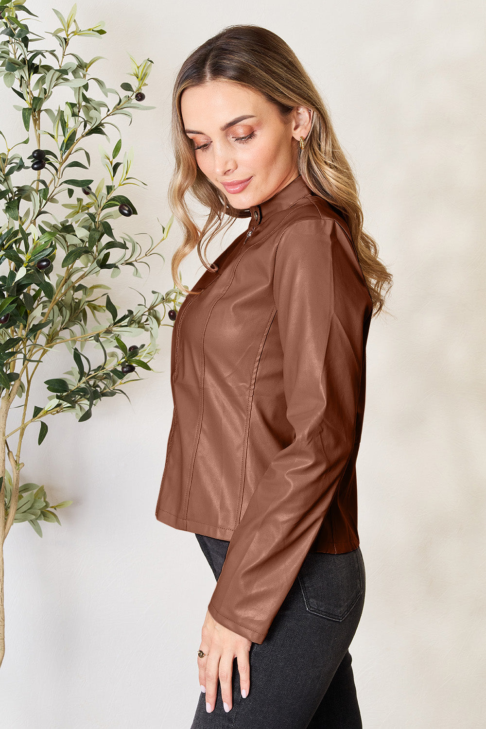 Mock Neck Zip Up Jacket-Angel Casuals