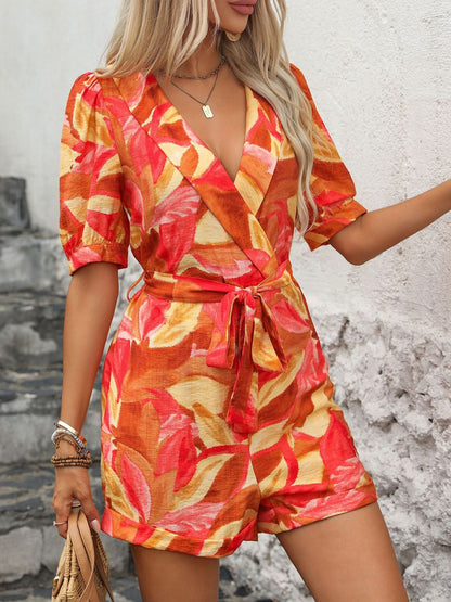 Printed Surplice Half Sleeve Romper-Angel Casuals