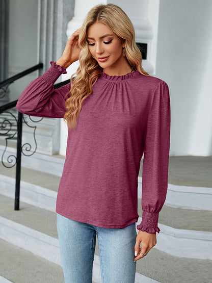 Round Neck Flounce Sleeve Blouse-Angel Casuals