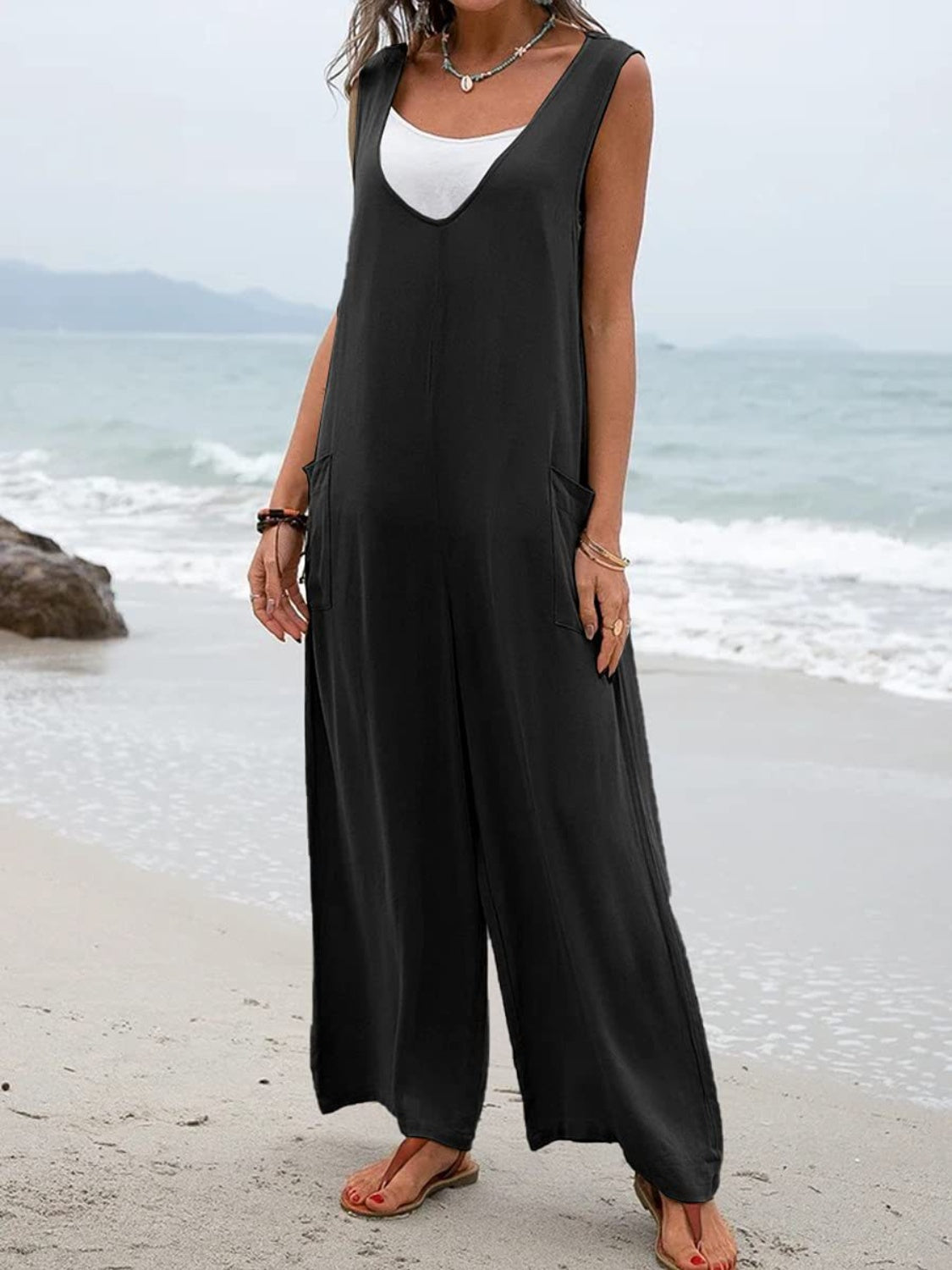 Full Size Wide Strap Jumpsuit with Pockets-Angel Casuals