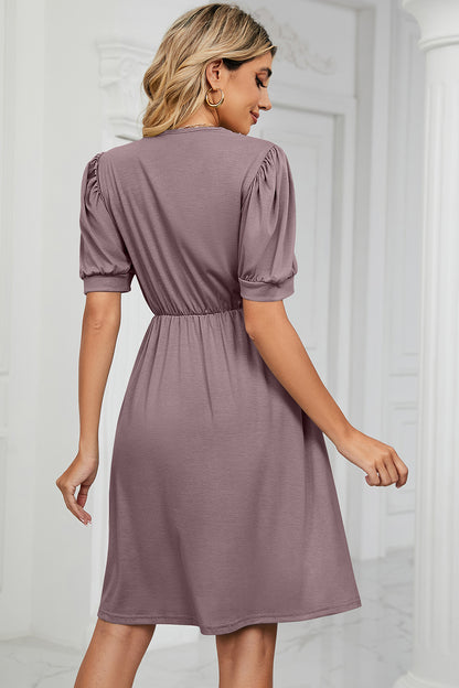 V-Neck Puff Sleeve Dress-Angel Casuals