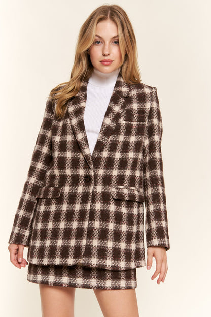 And The Why Full Size Plaid Brushed One Button Blazer-Angel Casuals