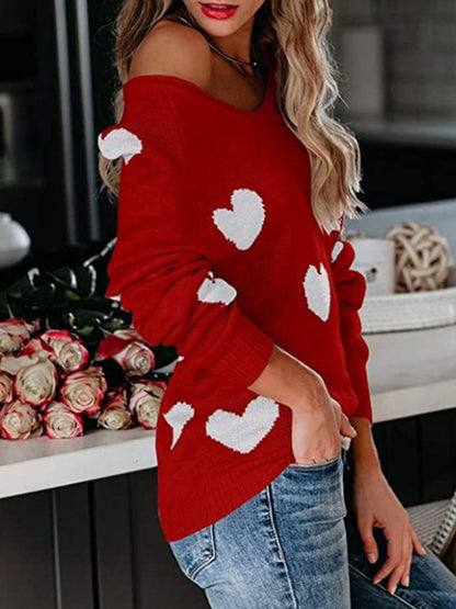 Heart Scoop Neck Long Sleeve Sweater-Angel Casuals