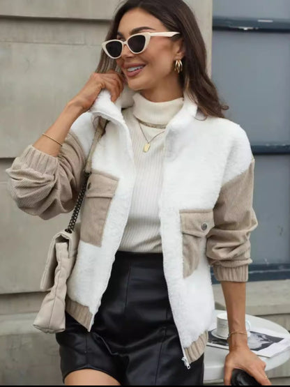 Contrast Zip Up Long Sleeve Jacket-Angel Casuals