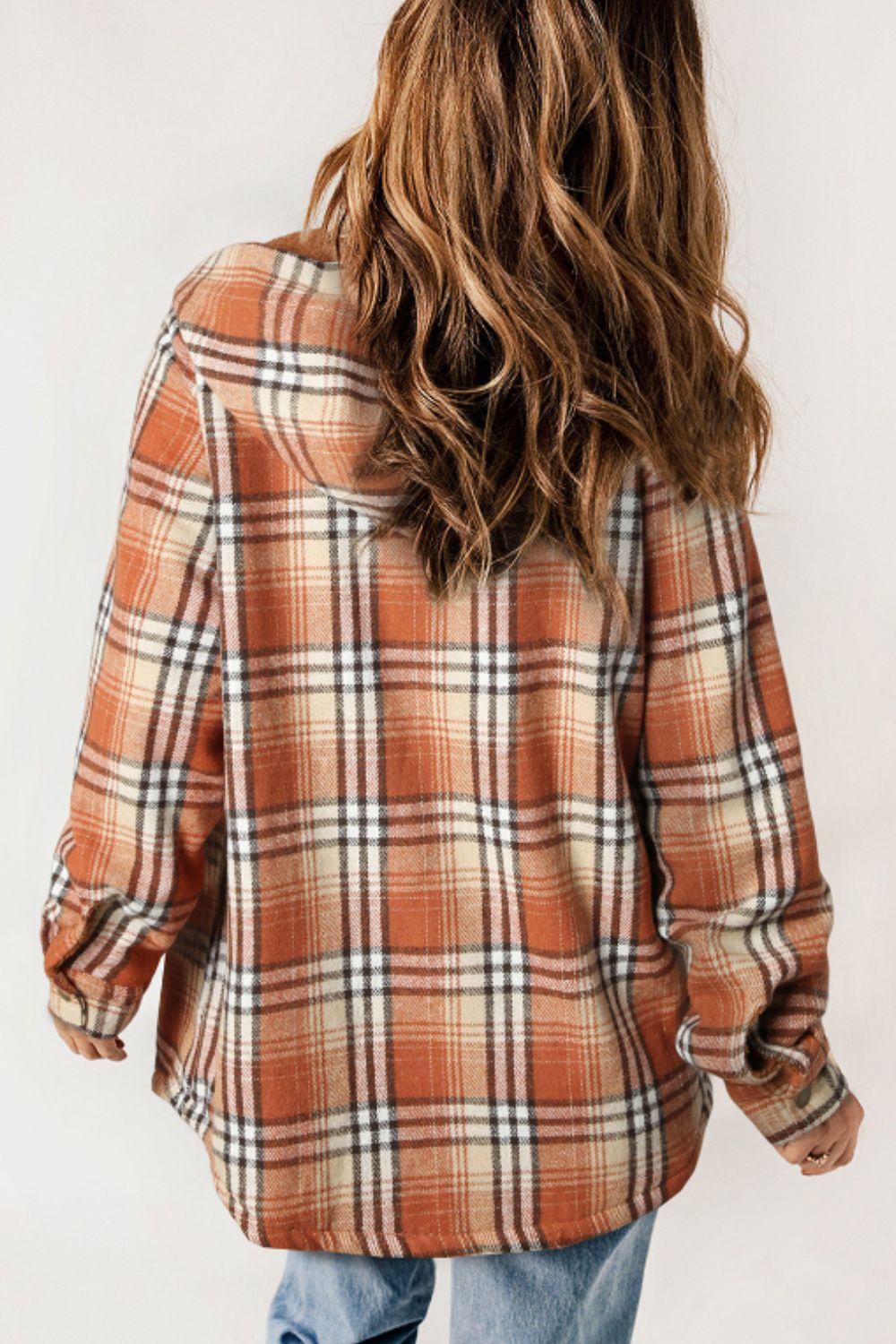 Plaid Button Up Long Sleeve Hooded Jacket-Angel Casuals