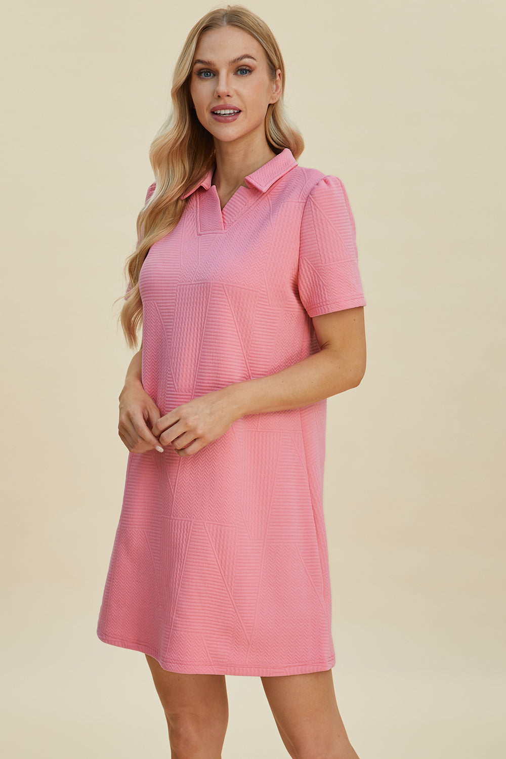 Double Take Full Size Texture Short Sleeve Dress-Angel Casuals