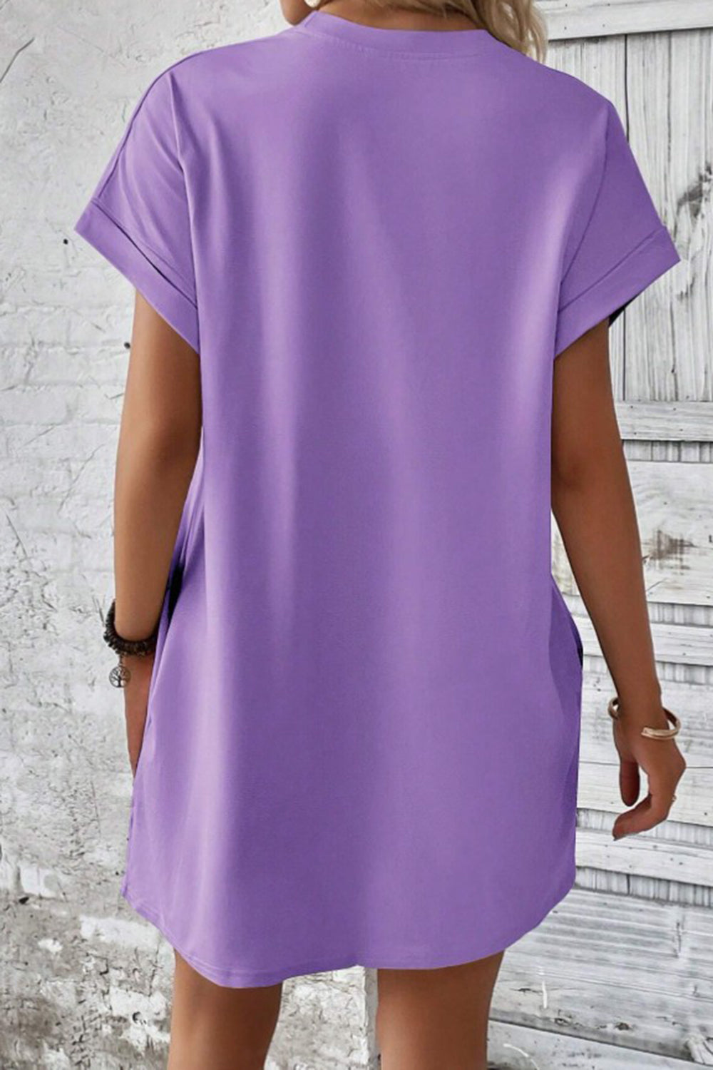 Pocketed Round Neck Short Sleeve Dress-Angel Casuals