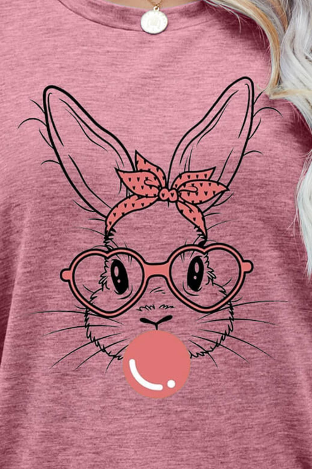 Easter Bunny Graphic Round Neck T-Shirt-Angel Casuals