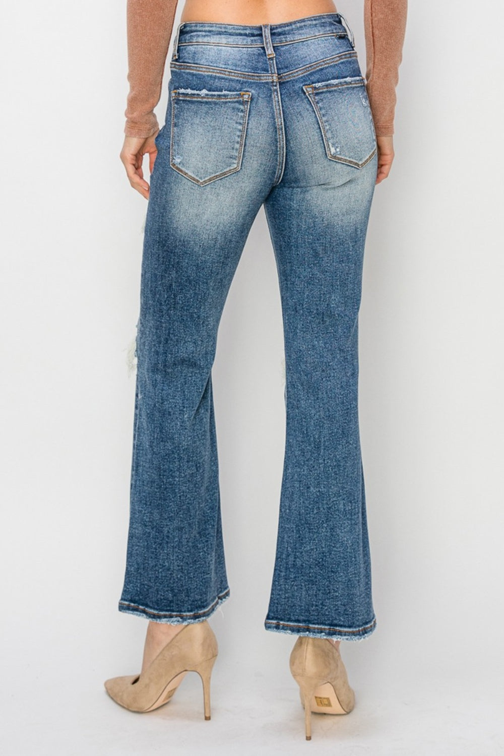 Risen Full Size High Rise Distressed Ankle Flare Jeans-Angel Casuals