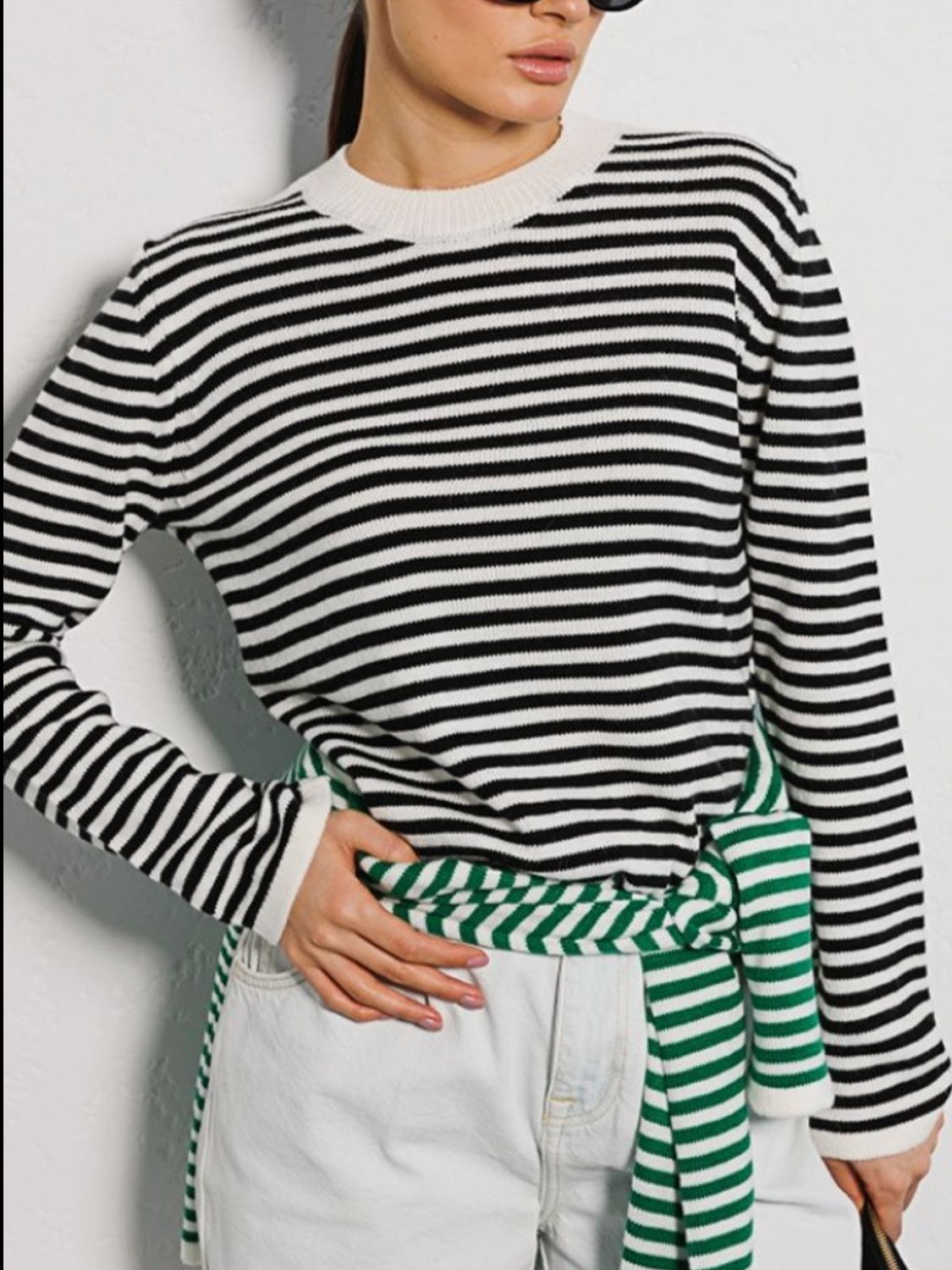 Striped Round Neck Long Sleeve Sweater-Angel Casuals