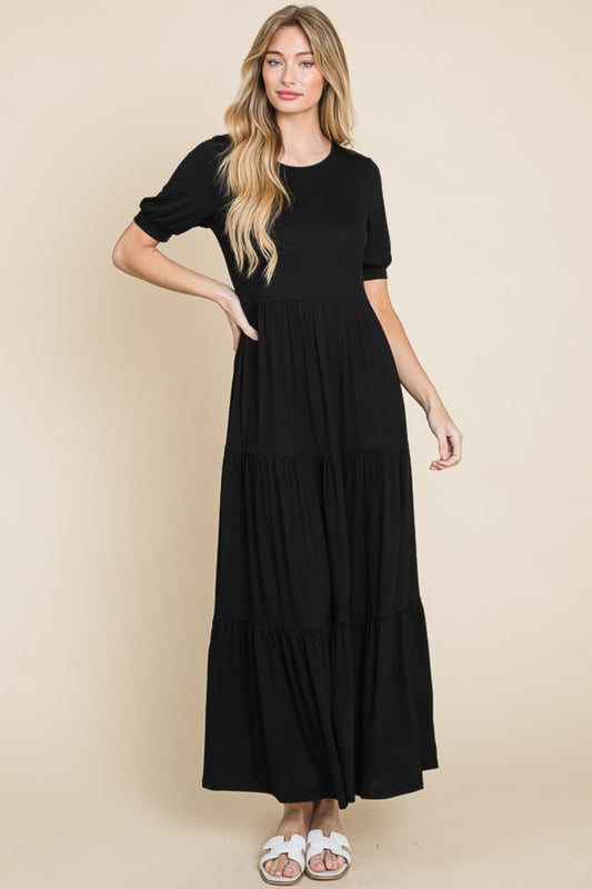 BOMBOM Short Sleeve Tiered Maxi Dress-Angel Casuals