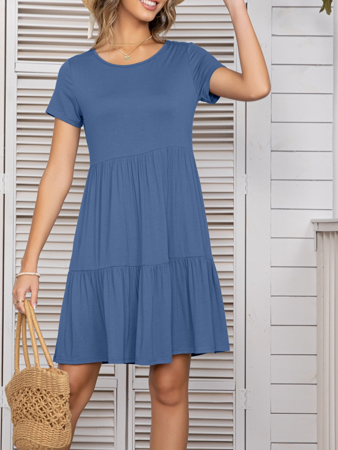 Round Neck Short Sleeve Mini Tee Dress-Angel Casuals