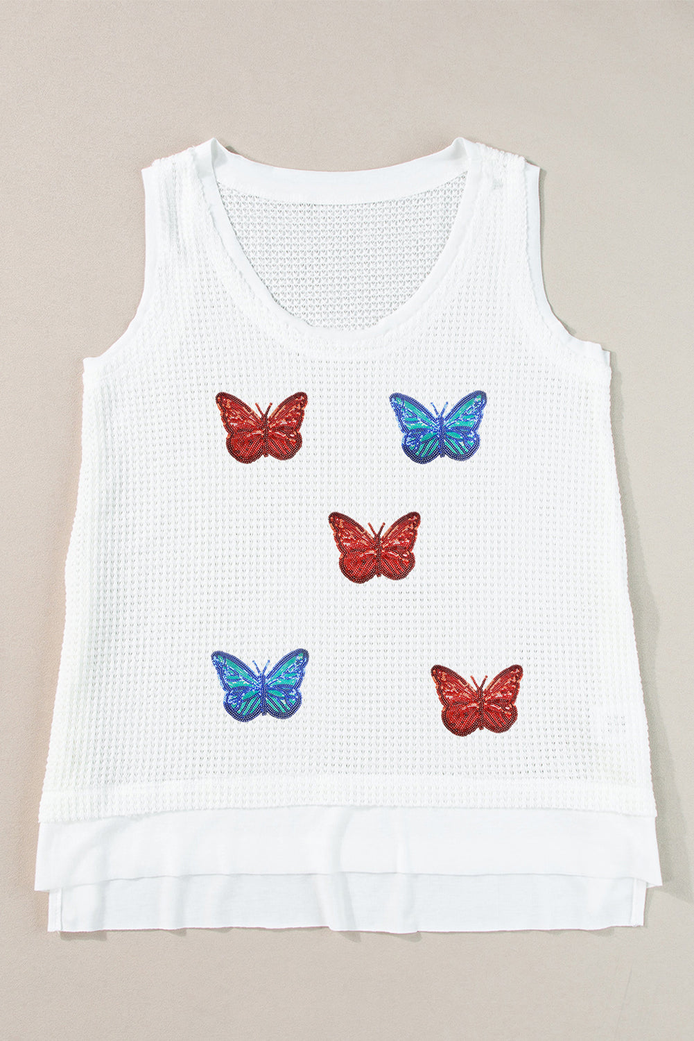 Sequin Butterfly Round Neck Tank-Angel Casuals