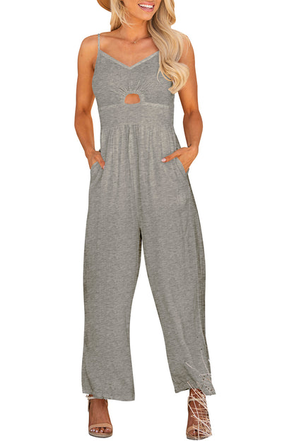 Smocked Spaghetti Strap Wide Leg Jumpsuit-Angel Casuals