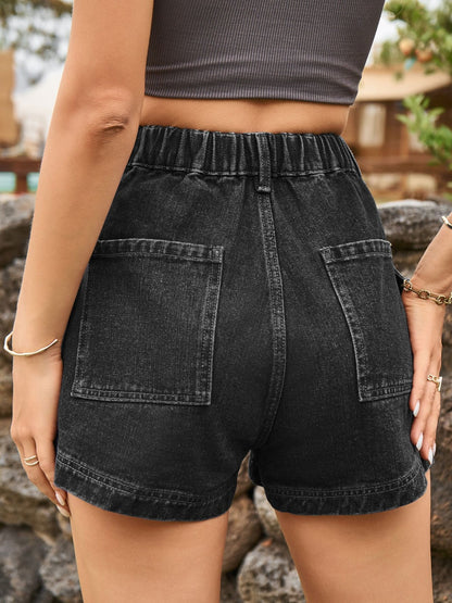 High Waist Denim Shorts with Pockets-Angel Casuals