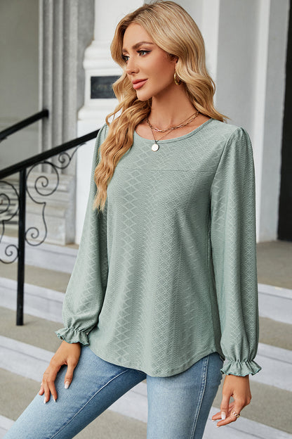 Round Neck Flounce Sleeve T-Shirt-Angel Casuals