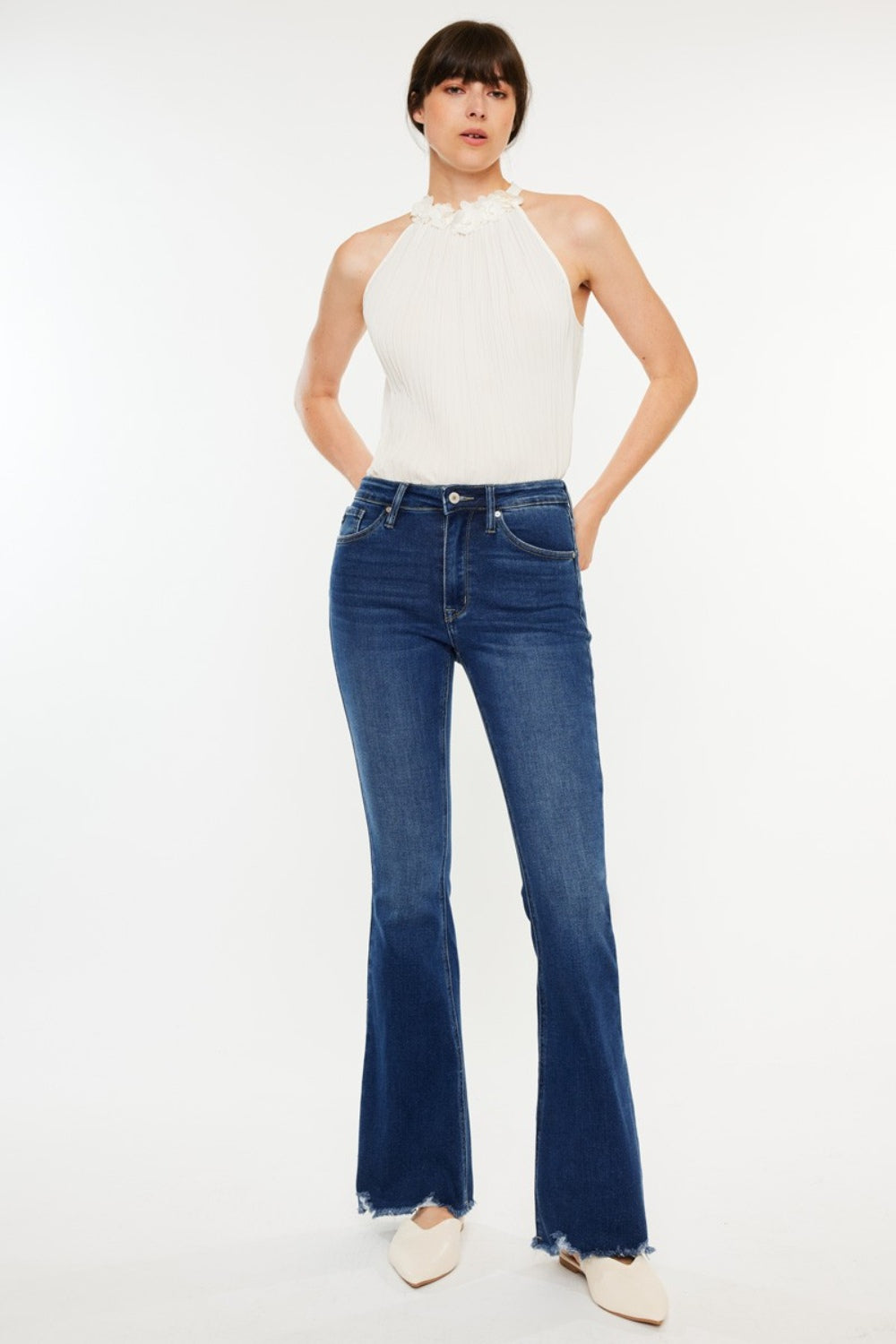 Kancan Cat's Whiskers Raw Hem Flare Jeans-Angel Casuals