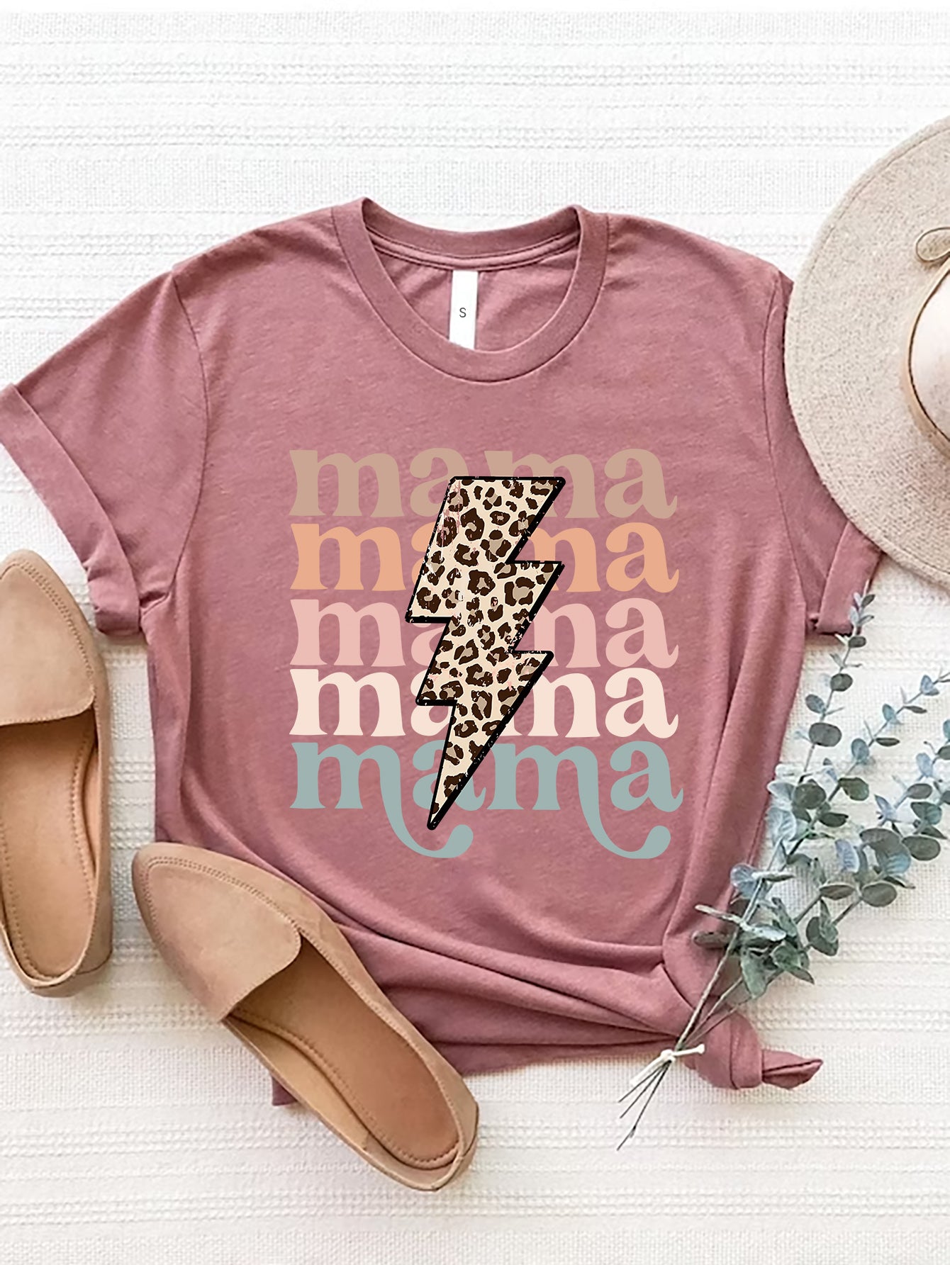 MAMA Round Neck Short Sleeve T-Shirt-Angel Casuals