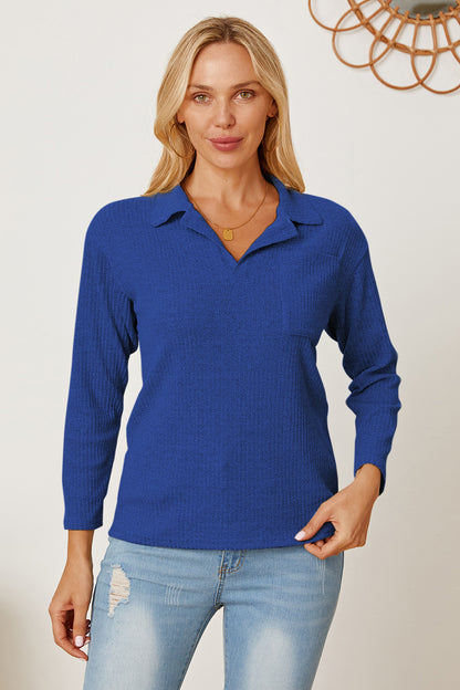 Collared Neck Dropped Shoulder T-Shirt-Angel Casuals