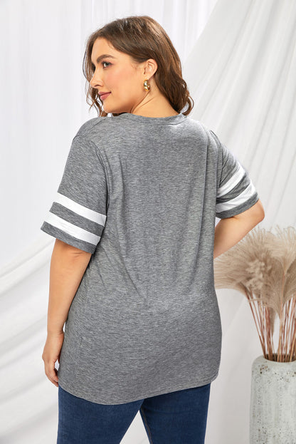 Plus Size Striped V-Neck Tee Shirt-Angel Casuals